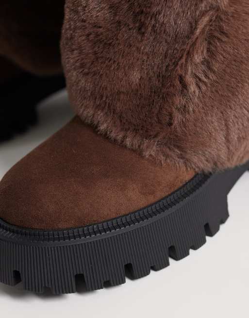 RAID Maevee faux fur chunky knee boots in brown, 3 of 4