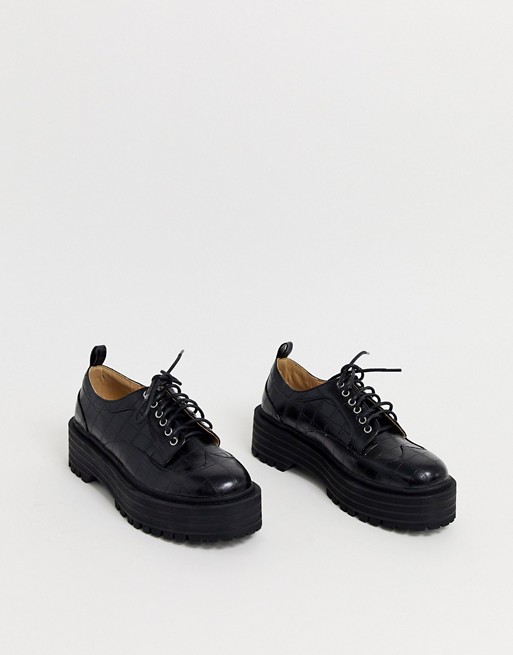 RAID Maleah chunky lace up flatform shoes in black croc