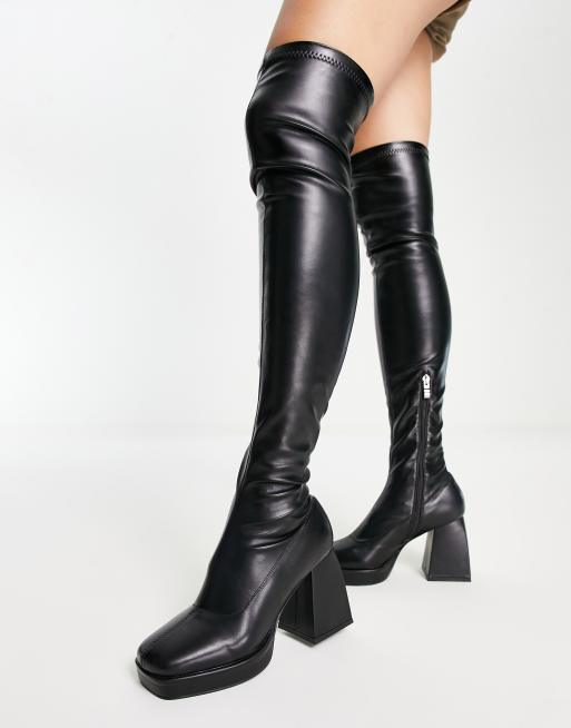 Black over the 2025 knee mid heel boots