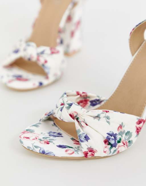 White floral best sale block heels