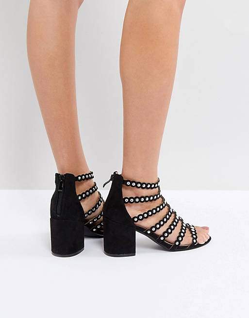 RAID Maria Black Studded Block Heel Sandals