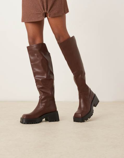 RAID Maureen knee boots with buckle detail in brown - view 1