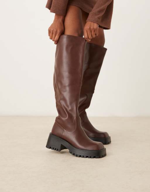 RAID Maureen knee boots with buckle detail in brown, 3 of 4