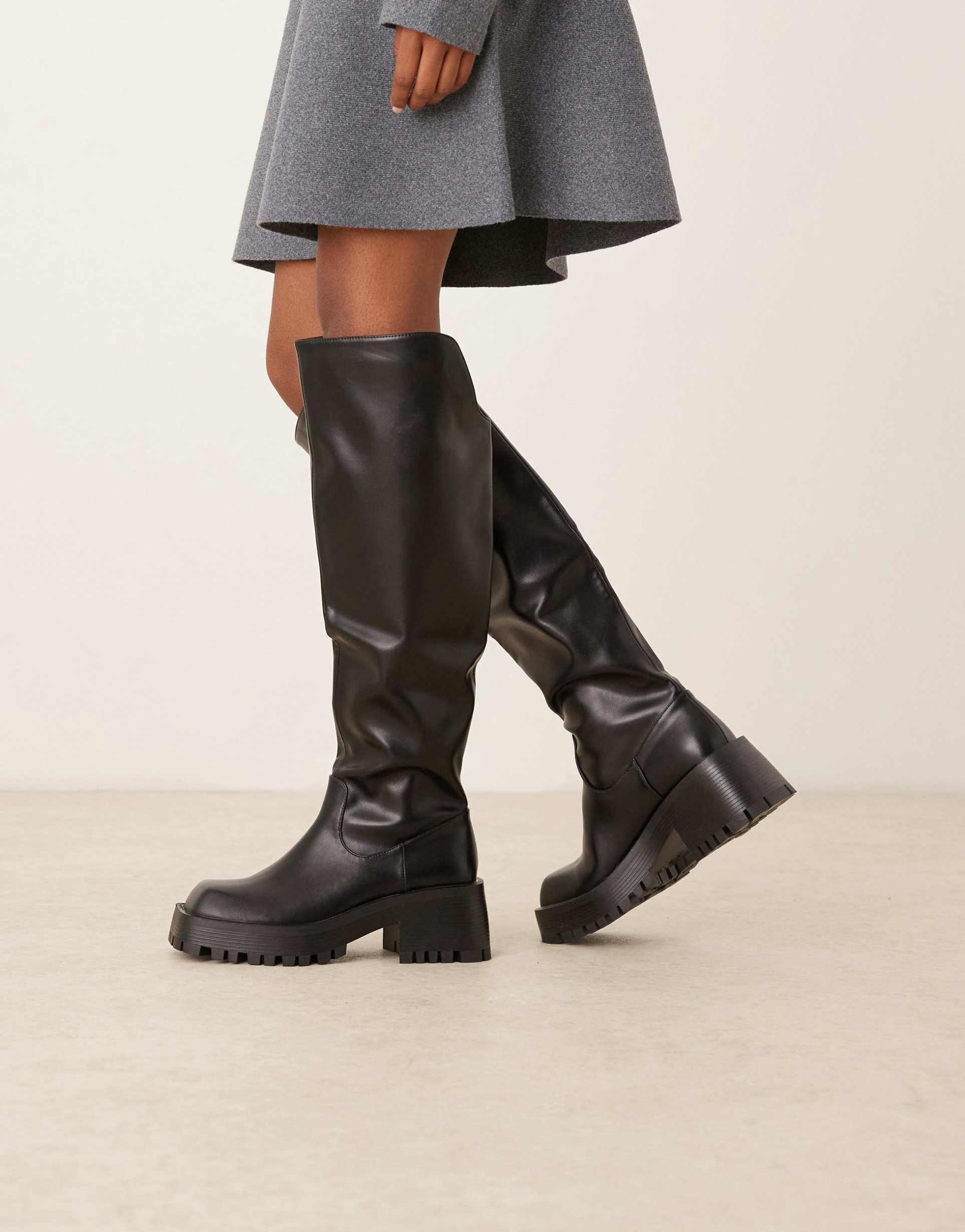 raid maureen knee boots with buckle detailing in black
