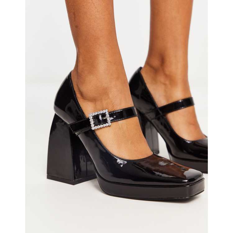 RAID Maya block heel mary janes with embellished buckle in black