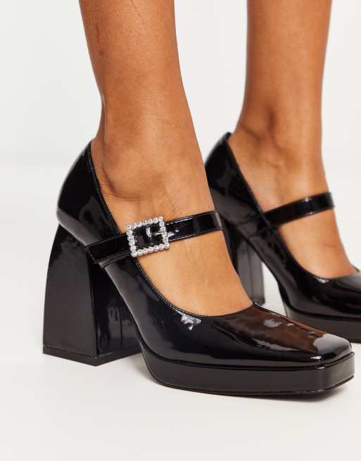 Patent Leather Block Heels - Black