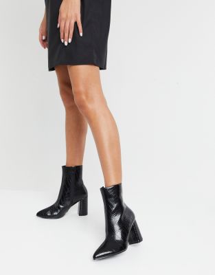 black croc heeled ankle boots