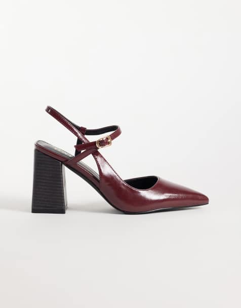 RAID Merrill block heeled slingback shoes with pointed toe in burgundy - view 1