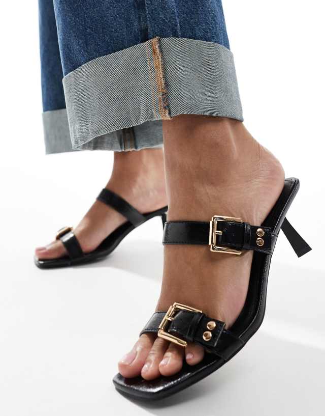 Raid - mesmerize kitten heeled sandals with buckles in black