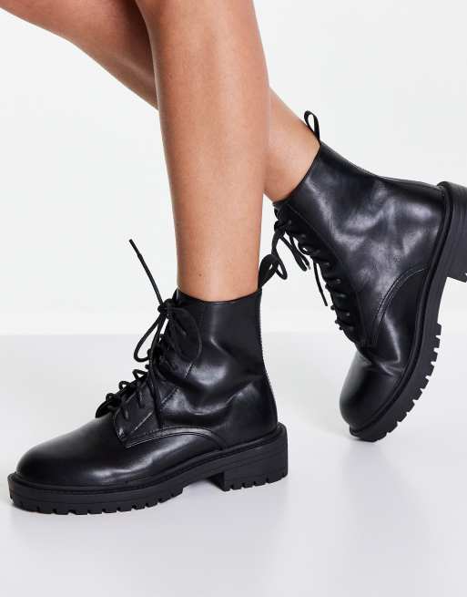 ASOS Lace Up Flat Ankle Boots in Black