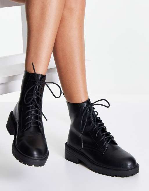 Lace up flat black boots