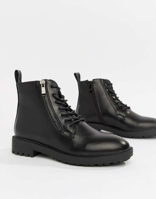 black flat ankle boots with zip