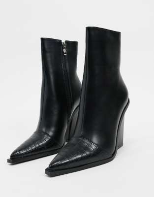 black croc heeled ankle boots