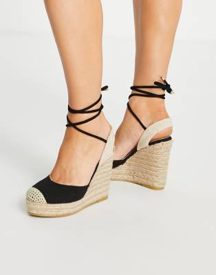 ankle tie espadrilles in black canvas