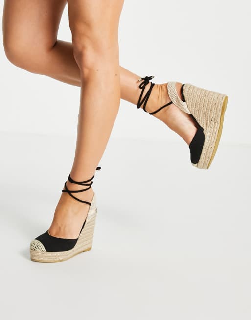 RAID Misha ankle tie espadrilles in black canvas ASOS