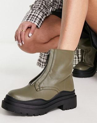 RAID Missellie chunky ankle boots with zip in khaki