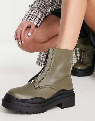 Raid Missellie Chunky Ankle Boots With Zip In Khakigreen ModeSens