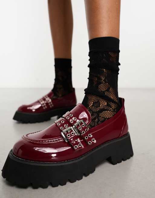 RAID Mitali chunky loafers with hardware in burgandy