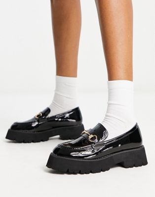 Raid Monster Chunky Loafers In Black Patent