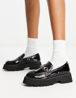 Raid Monster Chunky Loafers In Black Patent