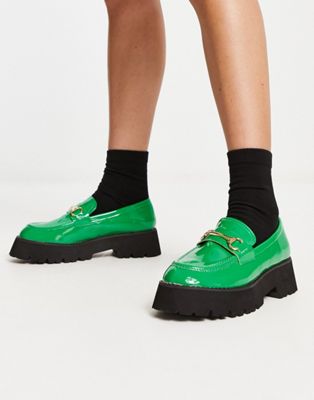 Raid Monster Chunky Loafers In Green Patent