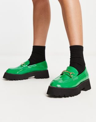 Raid Monster Chunky Loafers In Green Patent