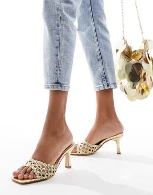 Raid RAID Morella woven kitten heel mules in gold-Neutral