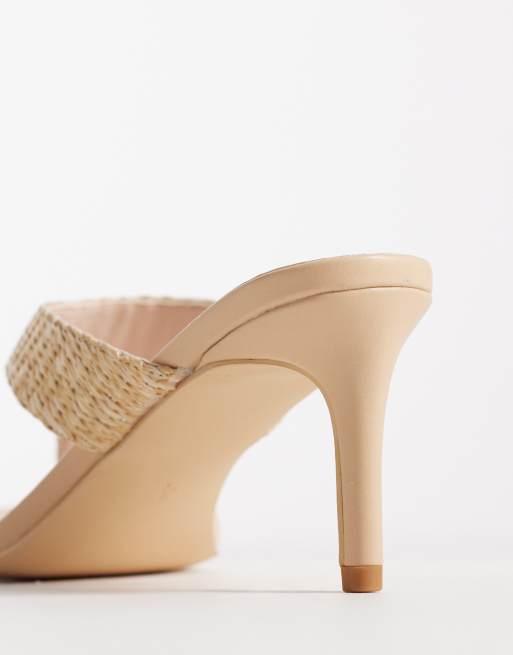 RAID - Mystia - Beige sandaler i raffia med høj hæl og tårem, 3 af 4