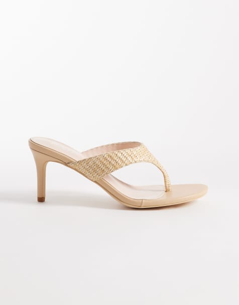 RAID Mystia toe thong heeled sandals in beige raffia - view 1