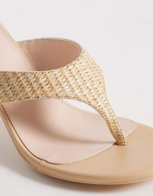 RAID Mystia toe thong heeled sandals in beige raffia, 4 of 4