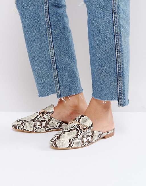 Snake print flat hot sale mules