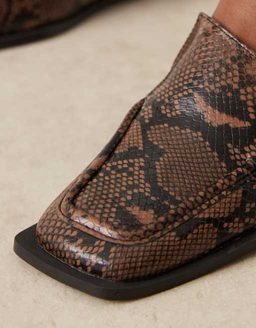 RAID Neely square toe loafers in brown snake