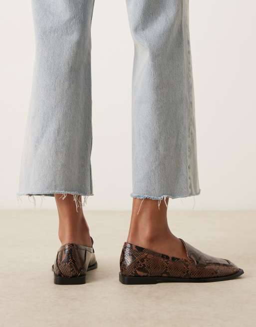 RAID Neely square toe loafers in brown snake