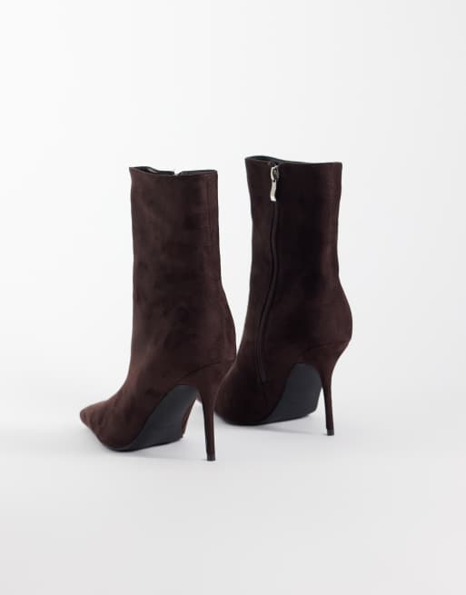 RAID Nerissa faux suede stiletto heel high ankle boots in brown, 4 of 4
