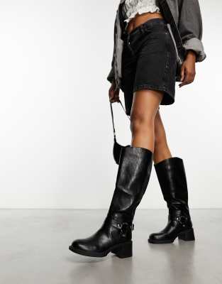 RAID Nessa knee biker boots with hardware in black | ASOS