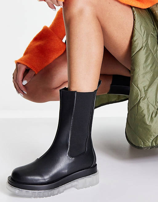 RAID Neville pull on calf boots with contrast sole in black