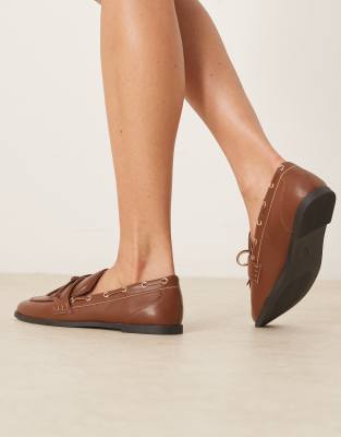 Raid Nico Boat Loafers With Bow In Brown