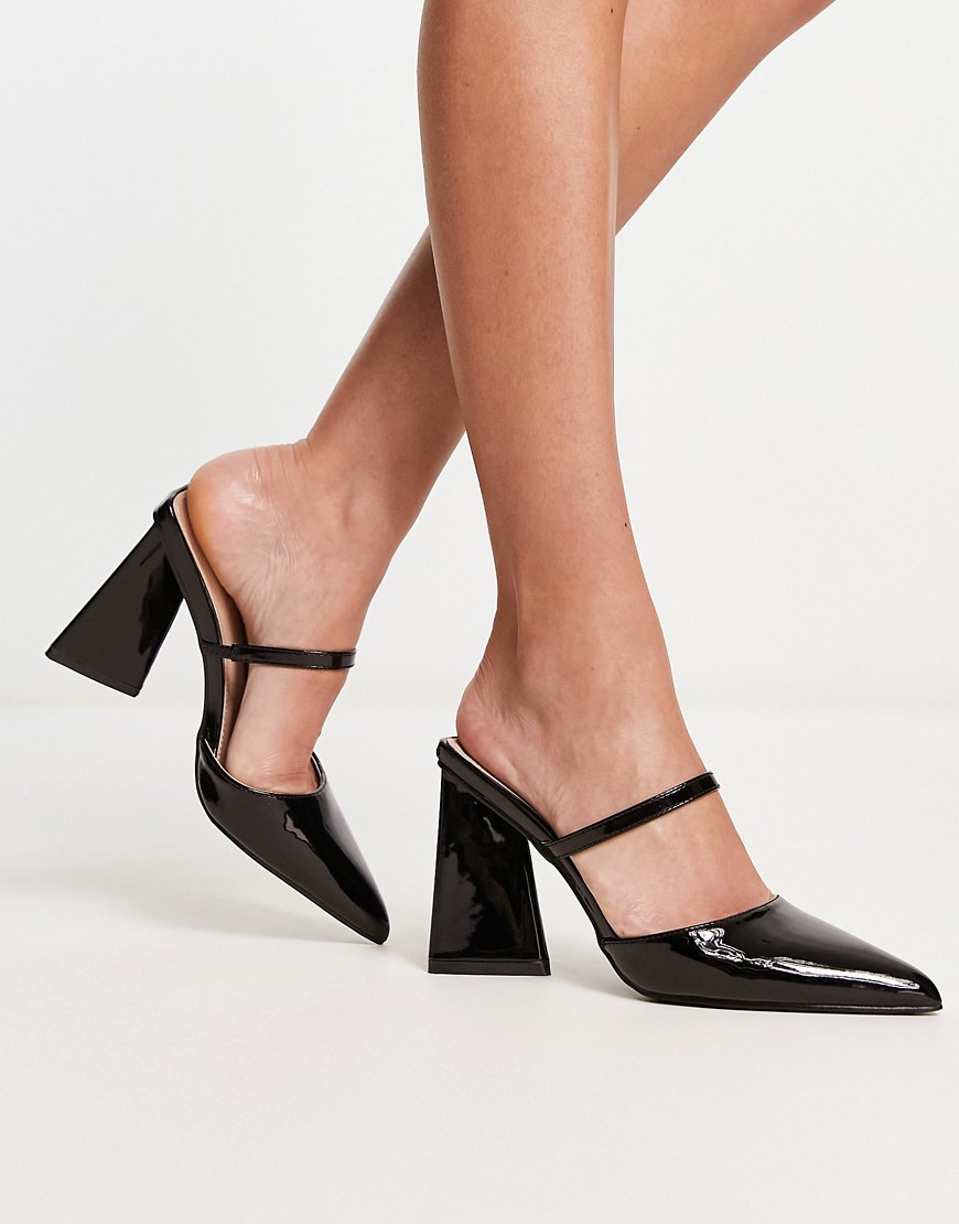 Nima backless heeled shoes in black patent