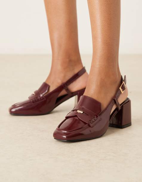 RAID Nisha block heel slingback shoes in burgundy patent - view 1
