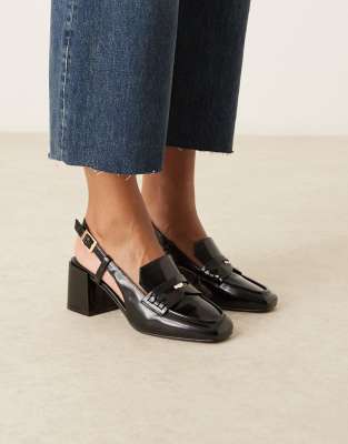 RAID - Nisha - Schuhe in schwarzer Lackoptik mit Blockabsatz und Fersenriemchen