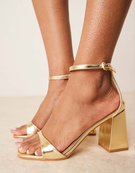 RAID Niya mid block heeled sandals in gold - view 1