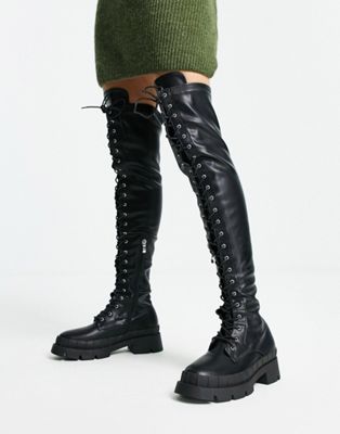 RAID Oakford lace up over the knee second skin boots in black