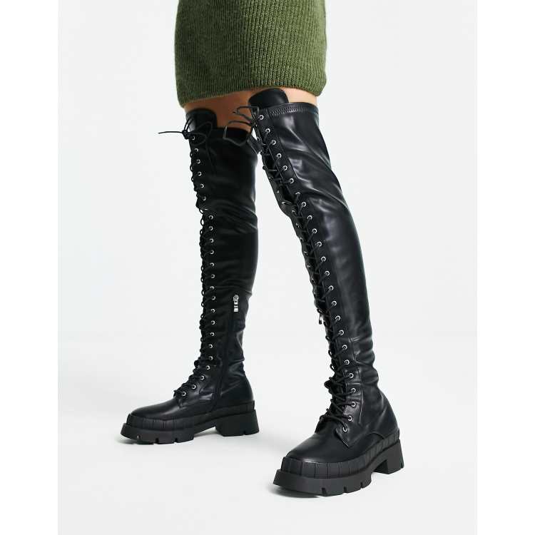 over the knee black boots lace up