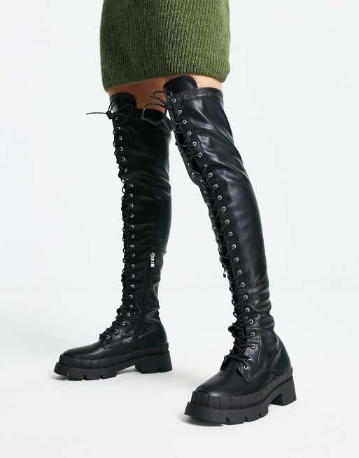 RAID Oakford lace up over the knee second skin boots in black ASOS