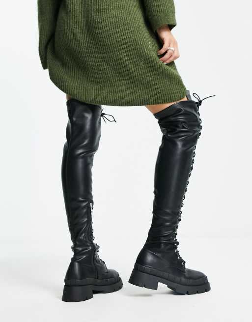 RAID Oakford lace up over the knee second skin boots in black