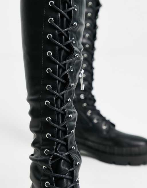 RAID Oakford lace up over the knee second skin boots in black