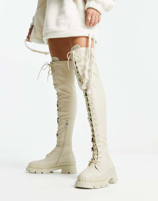 Knee high white lace cheap up boots