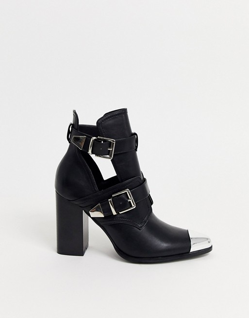 RAID Opal heeled ankle boots in black with silver hardwear
