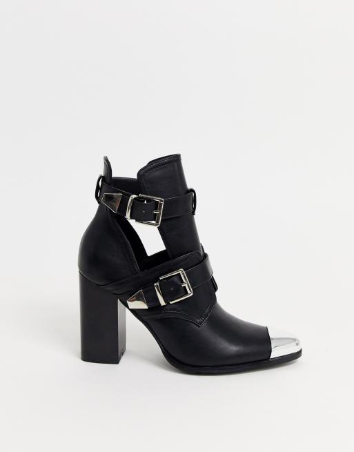 RAID Opal heeled ankle boots in black with silver hardwear ASOS