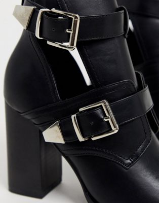 black booties with silver hardware